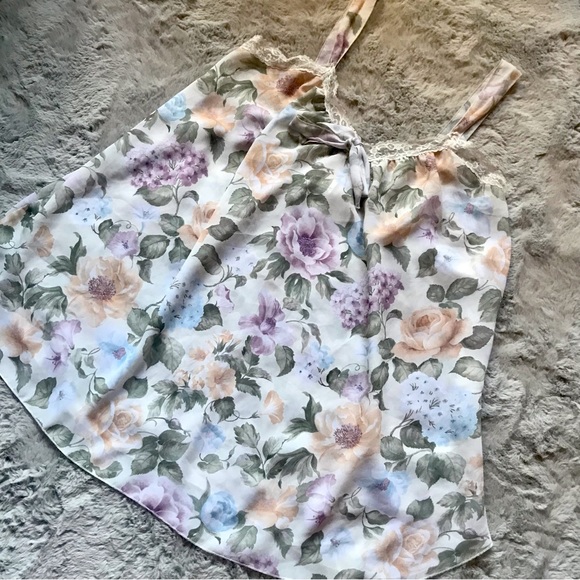 Vintage Private Luxuries slip nighgown floral print with lace and now front XL - Picture 1 of 7